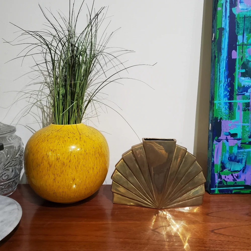 Rosenthal‎ Netter Brass Fan Vase Art Deco MCM 60s 70s 80s Hollywood Regency